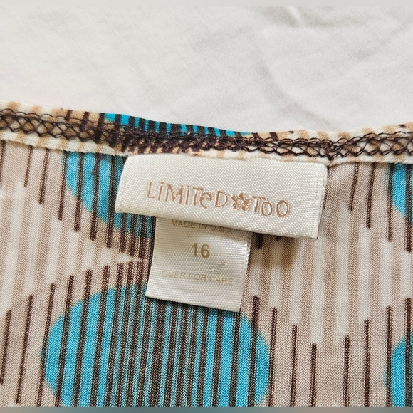 SALE! Girl's Limited Too Brown and Blue Patterned Square Neck Dress (size 16) - Picture 3 of 4